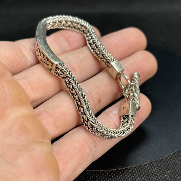VTG Luis Hill Sterling Silver 925 Scroll Design ID Style Bracelet Woven Link 7" - Picture 5 of 12